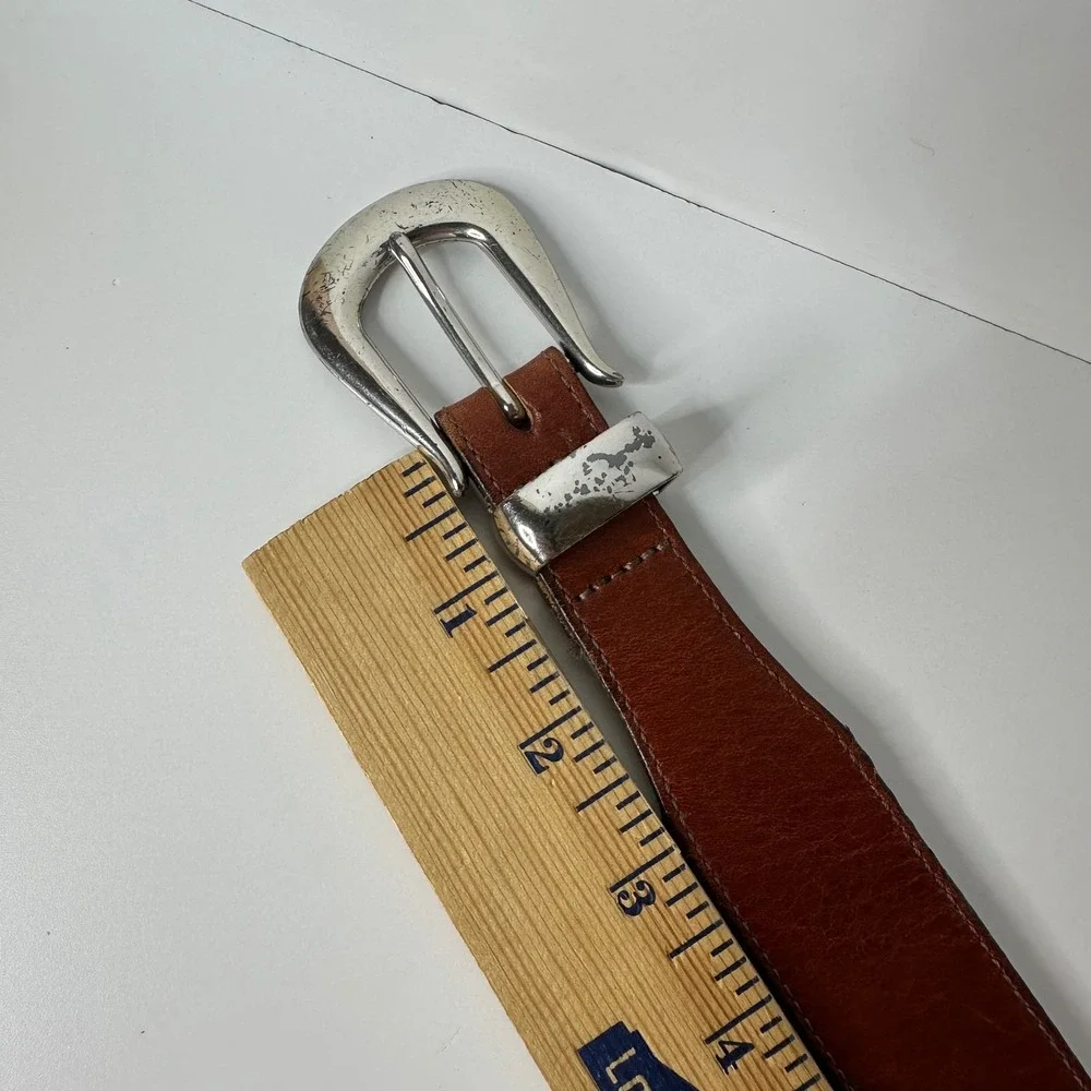 Honest Brighton Brown Leather Belt Silver Tone 3D Animals Safari Vtg 90s Sz 30